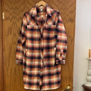Duluth Trading Co Plaid Utility Jacket - Orange and Blue